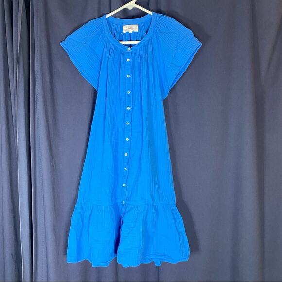 XIRENA Jude Acqua Blue Gauzy Ruffled Mini Cotton Summer Dress Size Medium - Picture 2 of 7